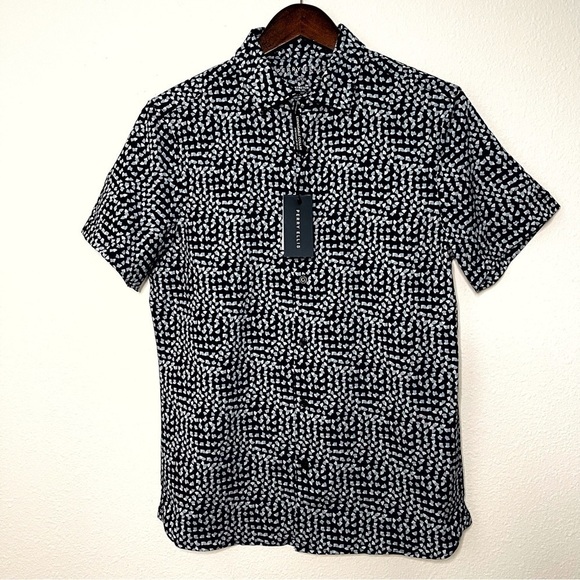 Perry Ellis stretch expandable collar short sleeve men shirt navy blue size S - Picture 2 of 10